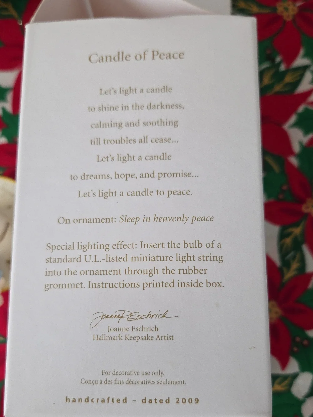 *2009* Hallmark CANDLE OF PEACE Sleeping Baby Ornament in Light Blue and Gold